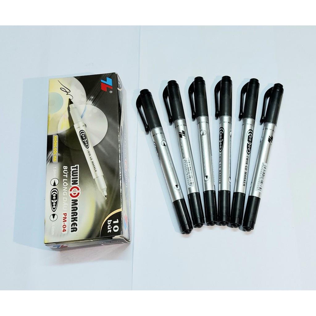 Hộp 10 Bút dạ kính Thiên Long PM-04 hai đầu