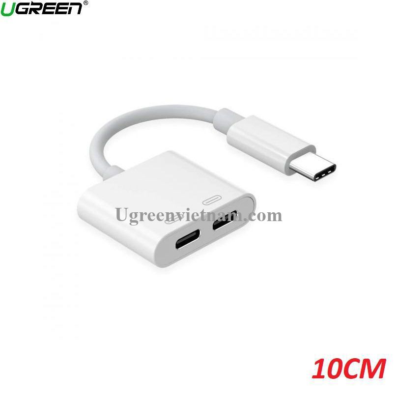 Hub màu trắng dài 0.1M 2 cổng USB TYPE C bộ chia Ugreen 50595 CM193 - Hàng chính hãng