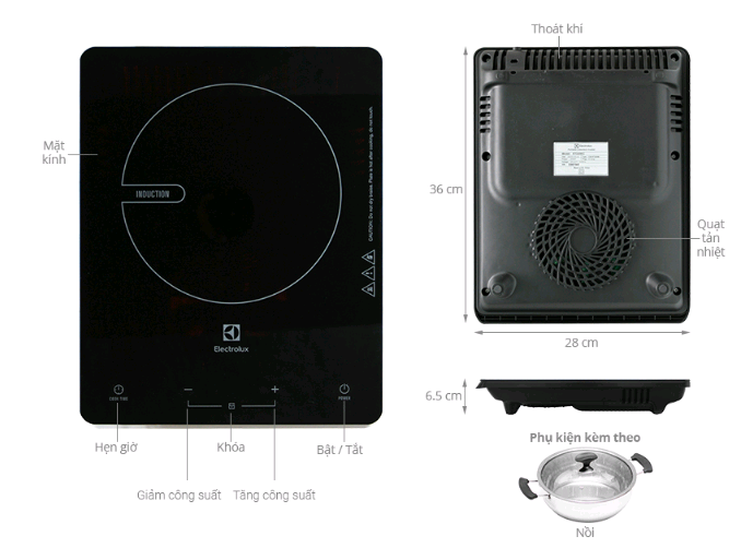 Bếp từ Electrolux ETD29KC/ETD29MKC/ETD29PKB công suất 2000w tặng nồi lẩu đi kèm