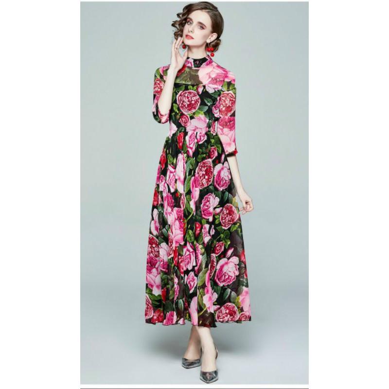 HÀNG NHẬP - ĐẦM MAXI VOAN HOA HỒNG