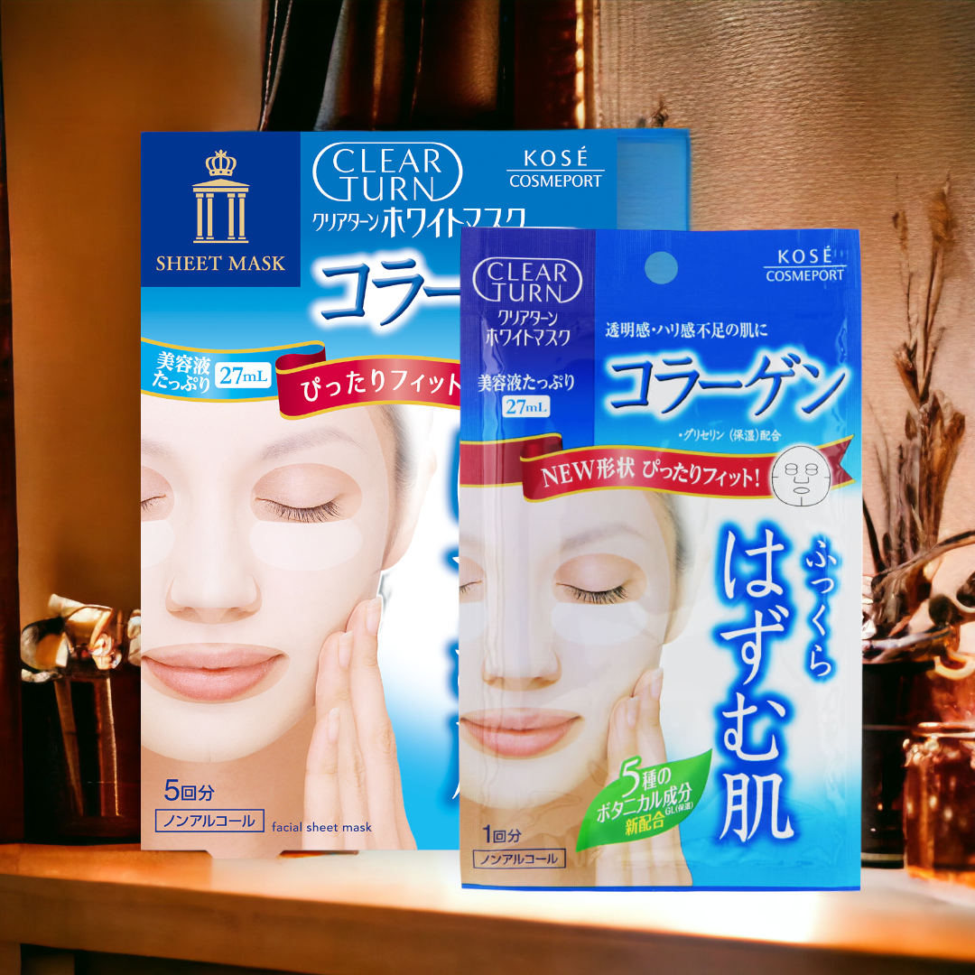 Mặt Nạ Dưỡng Trắng Collagen Kosé Softymo Clear Turn White Mask VC 5 Miếng (Combo 5 Miếng Và Set Mini)