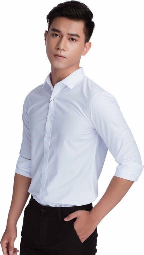 Áo Sơ Mi Nam Công Sở Hàn Quốc, Chất Liệu Cao Cấp, Thời Trang  - Trắng cúc trắng - L