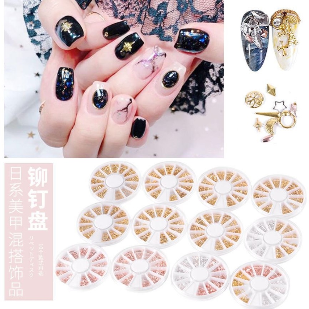 Set Trang Sức Mỹ Ký Nail Khay Tròn 12 Loại ZP, Kiểu dáng đa dạng chuyên Gắn trang trí Móng, kích thước khác nhau,, Hiệu Ứng Lấp Lánh Sang Trọng, Phối Nhiều Phong Cách Ý Tưởng Khác Nhau Phù Hợp Trang Phục, Sự Kiện