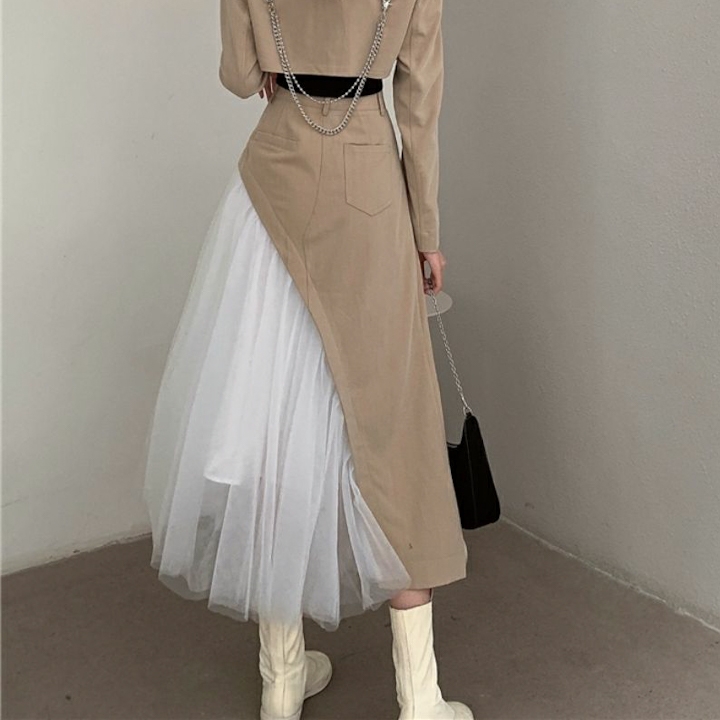 Chân váy midi phối lưới Mã: VN931