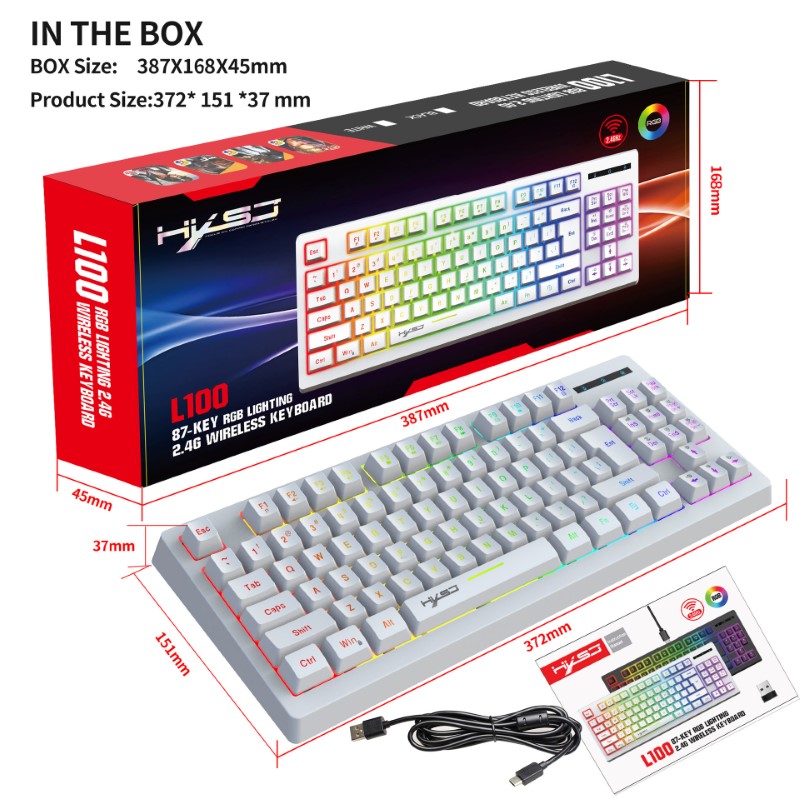 Bàn Phím không dây Led Gaming RGB L100 White