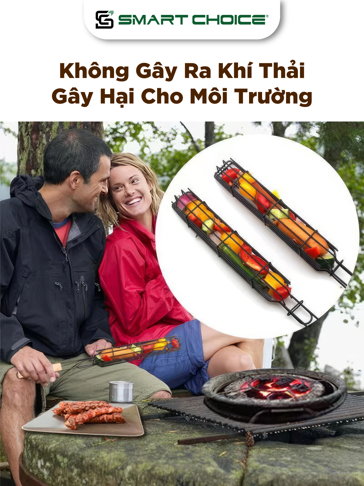 Vỉ Nướng BBQ 2 Màu SMARTCHOICE Cao Cấp Chất Liệu Sắt- Tay Cầm Bằng Gỗ Tiện Dụng SCG-PK086