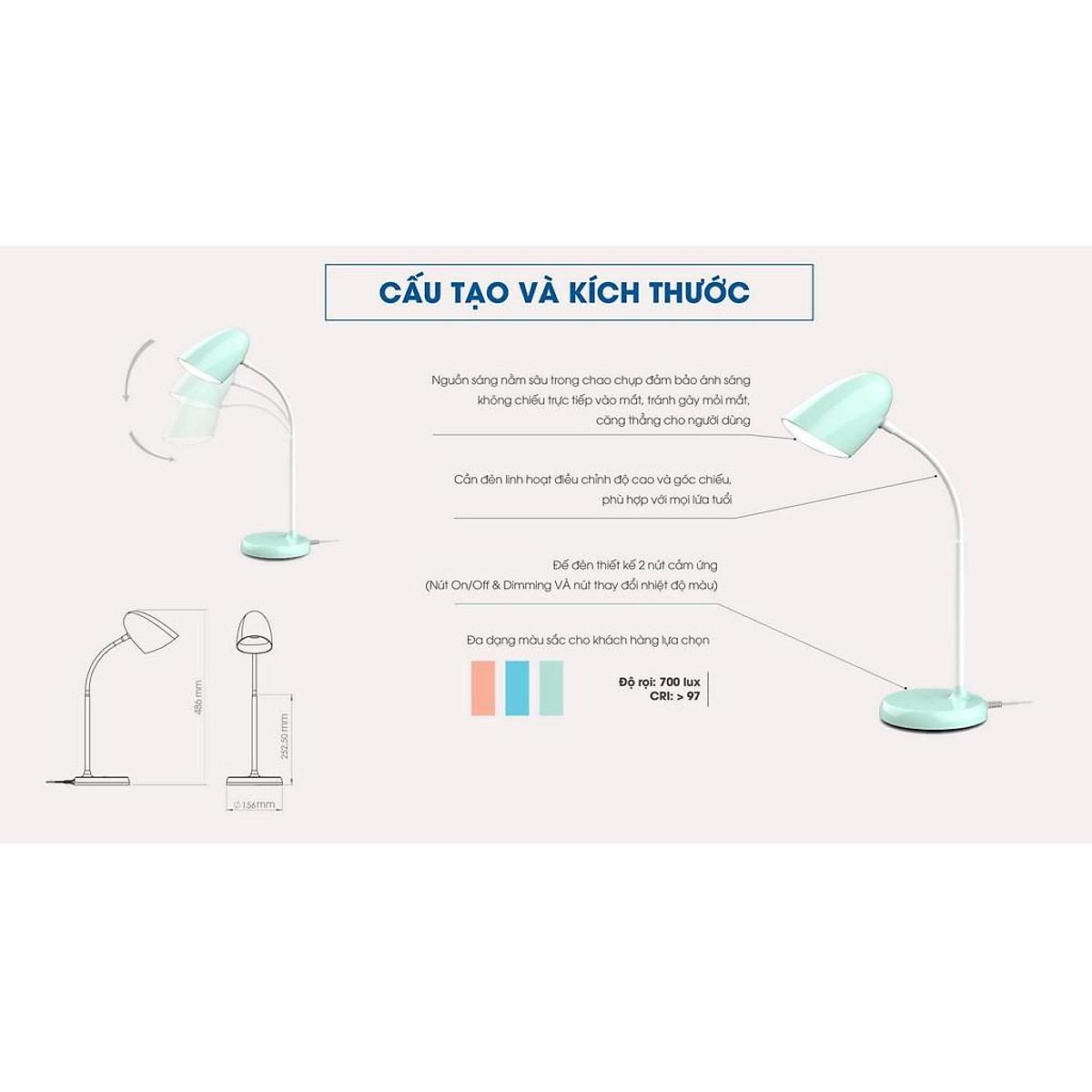 Đèn bàn bảo vệ thị lực Rạng Đông 3 cấp 4 màu ánh sáng, công nghệ LED Sunlike, điều khiển cảm ứng