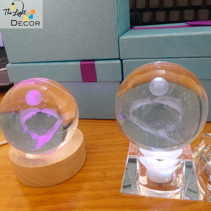 Bộ Quà Tặng Quả Cầu Pha Lê 3D larser LED cá heo CH03 6cm