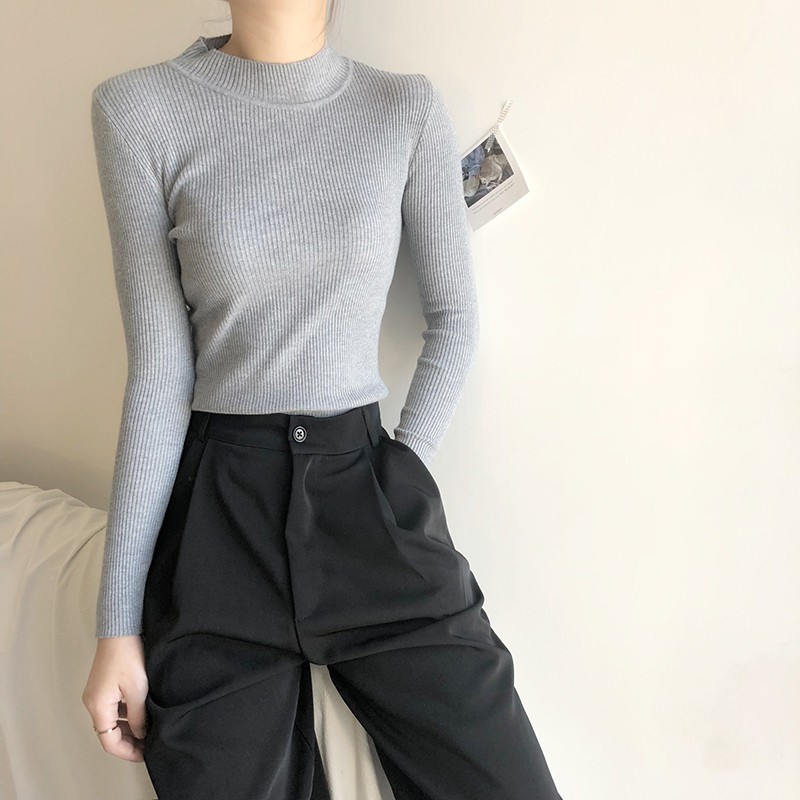 Áo Len Tăm Nữ Dài Tay Cổ Cao 3 Phân Thời Trang Hàn