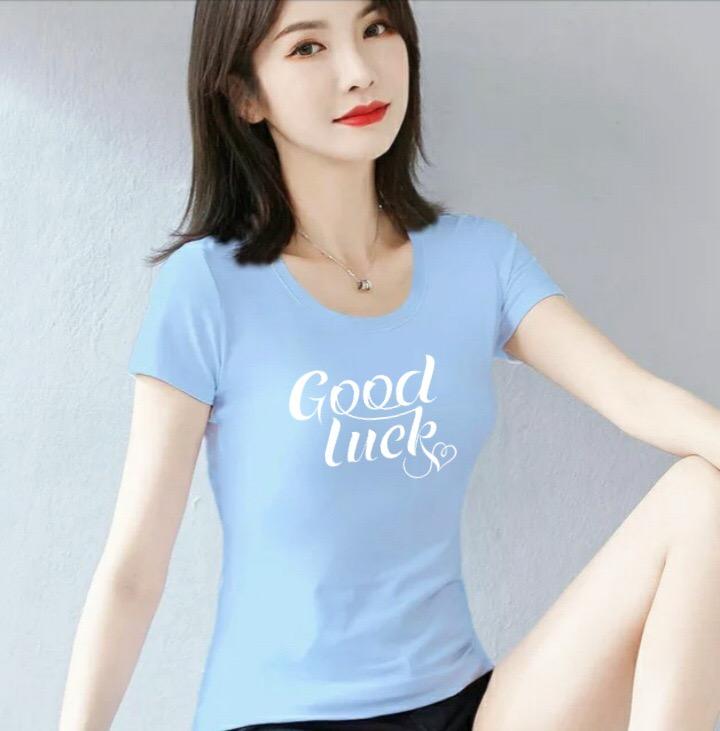 Áo thun nữ MXM in chữ Good Luck thun cotton 4 chiều form ôm body ( ANU022 )