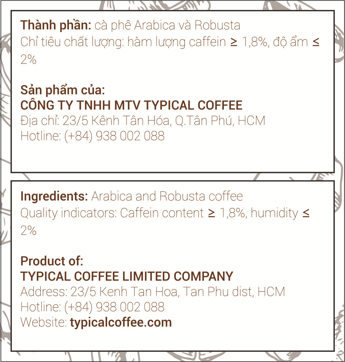 Cà phê túi lọc Typical Coffee vị Đậm 120g