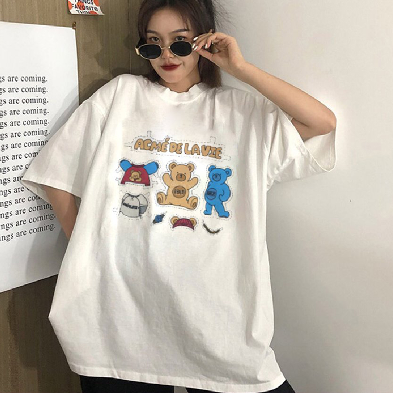Áo Thun Nữ Tay Lỡ Unisex In Hoạt Hình Gấu ACME DE LA VIE