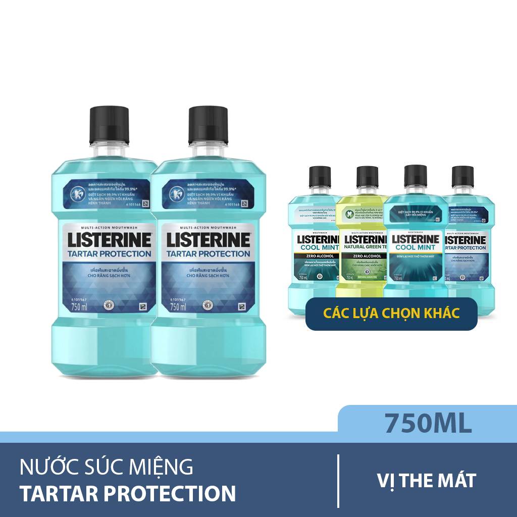 Bộ 2 Chai Nước súc miệng ngăn ngừa mảng bám Listerine Tartar Protection 750mlx2