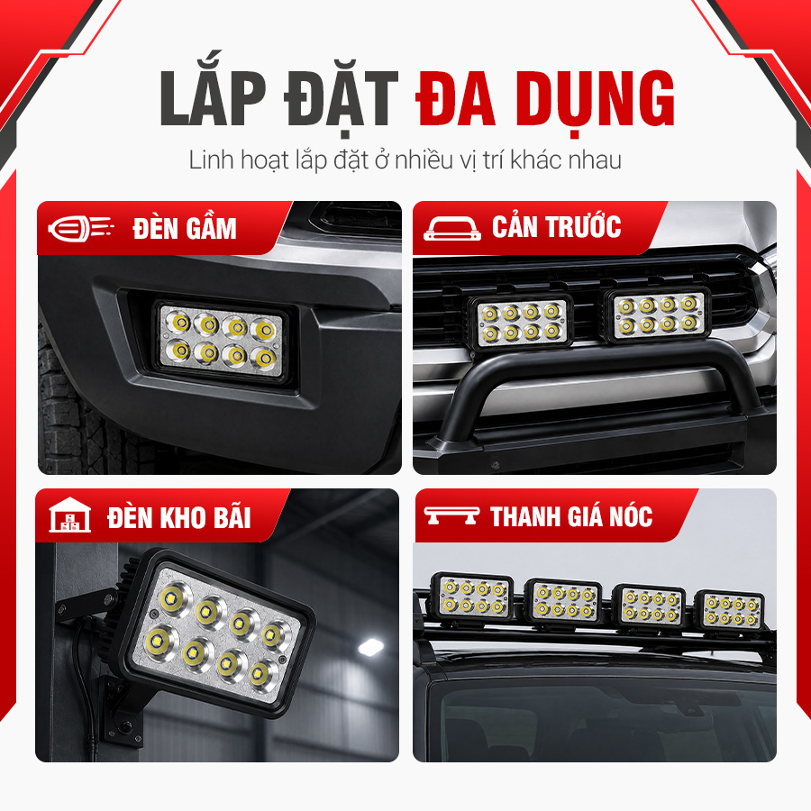 Đèn LED Trợ Sáng Bảng Chữ Nhật Viair 8 Bóng Trắng 12-30V (99x152mm)
