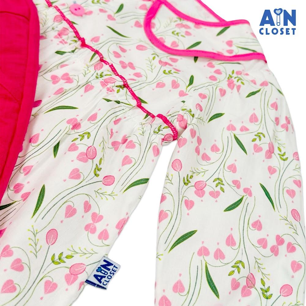 Bộ quần áo Dài bé gái họa tiết Hoa Nhí Hồng cổ sen cotton - AICDBGNFZKOO - AIN Closet