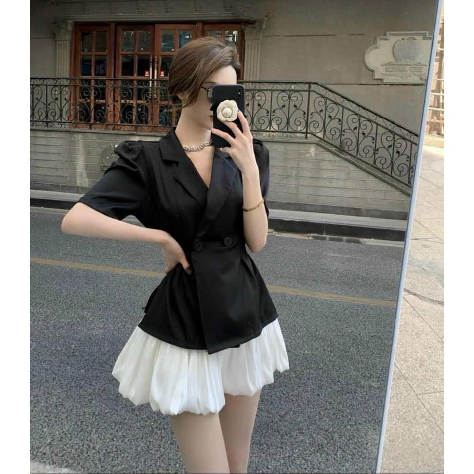 Set áo vest váy tơ quảng châu siêu hot