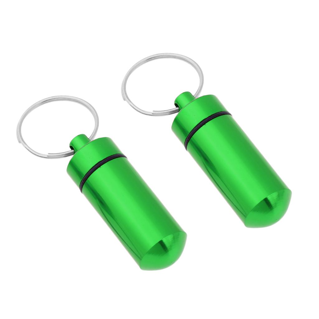 2Pcs Waterproof Aluminum Pill Box Case Bottle Cache Drug Holder Keychain