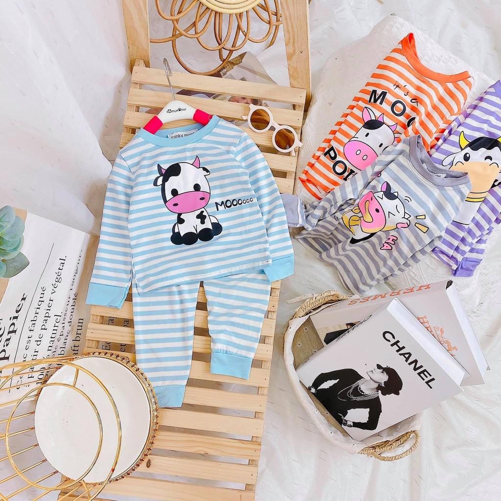 Bộ Dài Tay Cho Bé Bộ Sọc Hình Bò Sữa Chất thun visco cao cấp form siêu đẹp bé mặc ngủ thoải mái