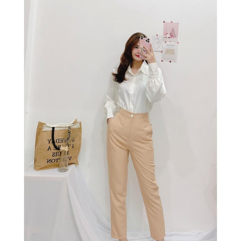 QUẦN TÂY ĐEN TRẮNG NUDE LƯNG THUN CẠP CAO PHÍA SAU CÓ LƯNG THUN SUÔNG ỐNG ÔM-hình thật shop chụp