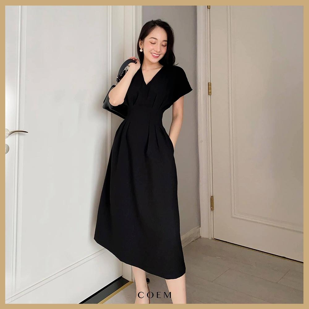 Váy Đầm Nữ Thiết Kế Cao Cấp Cổ Xẻ Chiết Eo Tôn Dáng CO EM Đầm Midi Chất Liệu Linen Sang Trọng Phù Hợp Hẹn Hò Tiệc Tùng