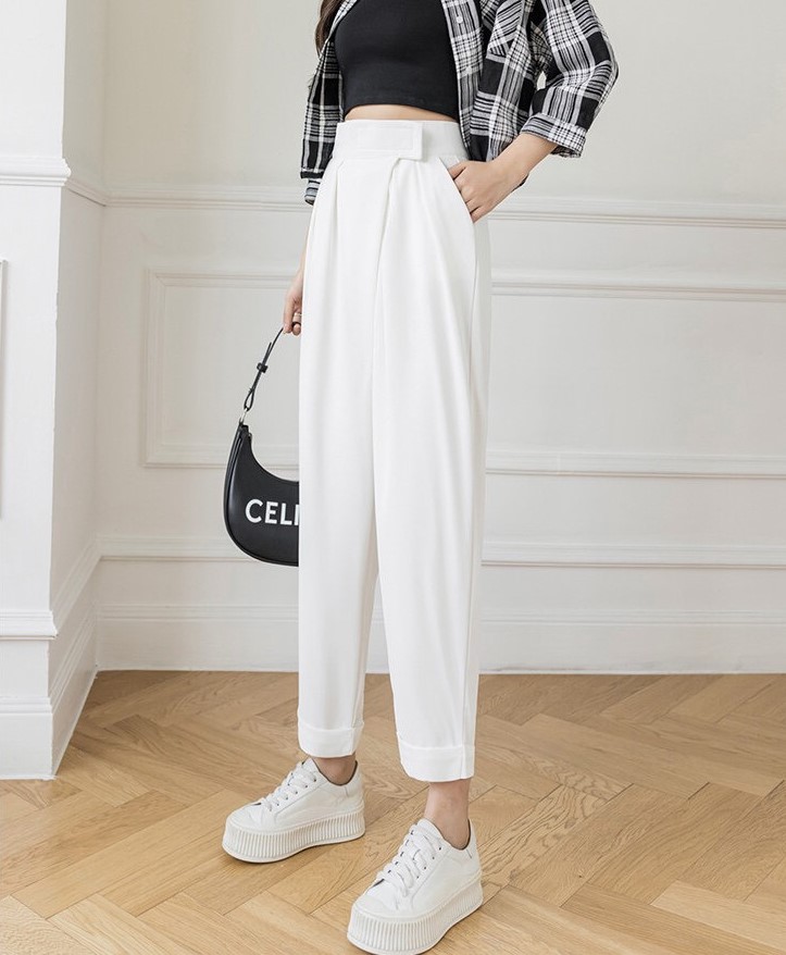 Quần tây dài baggy công sở nữ cạp cao xếp ly che khuyết điểm chân dễ phối đồ mặc đi làm, đi chơi dạo phố màu đen trắng xám nâu phù hợp với mùa xuân hè thu vải tuyết mưa cao cấp