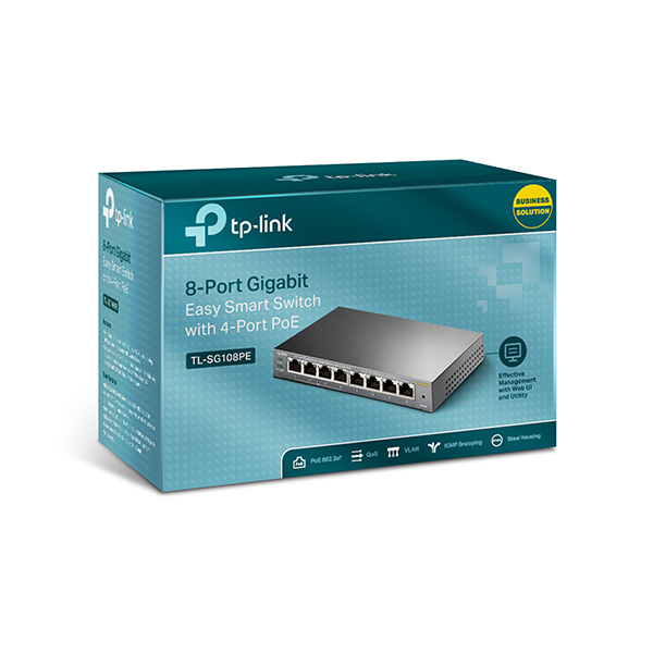 Switch TP-Link TL-SG108PE (Gigabit (1000Mbps)/ 8 Cổng/ Smart Switch/ 4 Cổng PoE/ Vỏ Thép)-hàng chính hãng