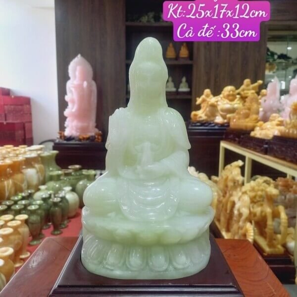 Tượng Phật Quan Âm Bồ Tát Ngọc Onyx Xanh 25cm