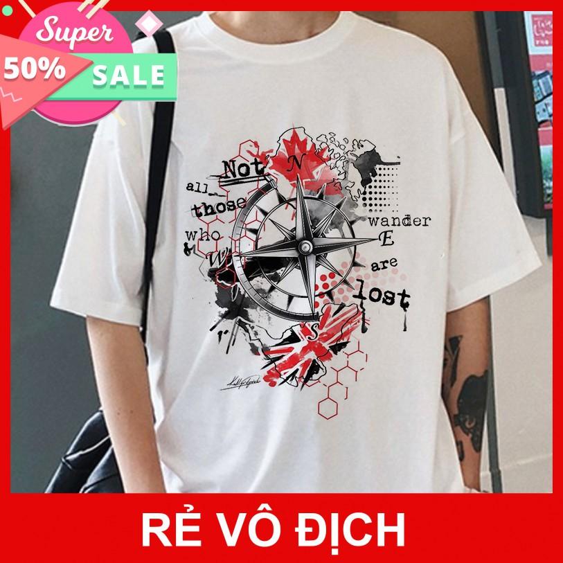 Áo Thun Nam Tay Lỡ Unisex Trắng La Bàn Chỉ Nam