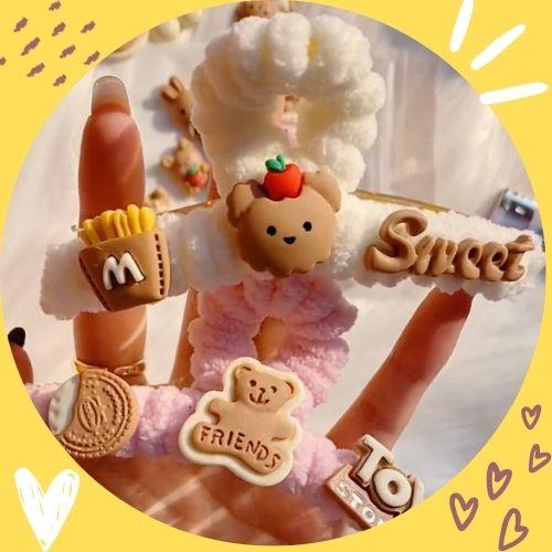 Gói nguyên vật liệu gồm 10 charm/sticker tự làm cặp tóc, kẹp tóc bằng len nhung đơn giản DIY handmade