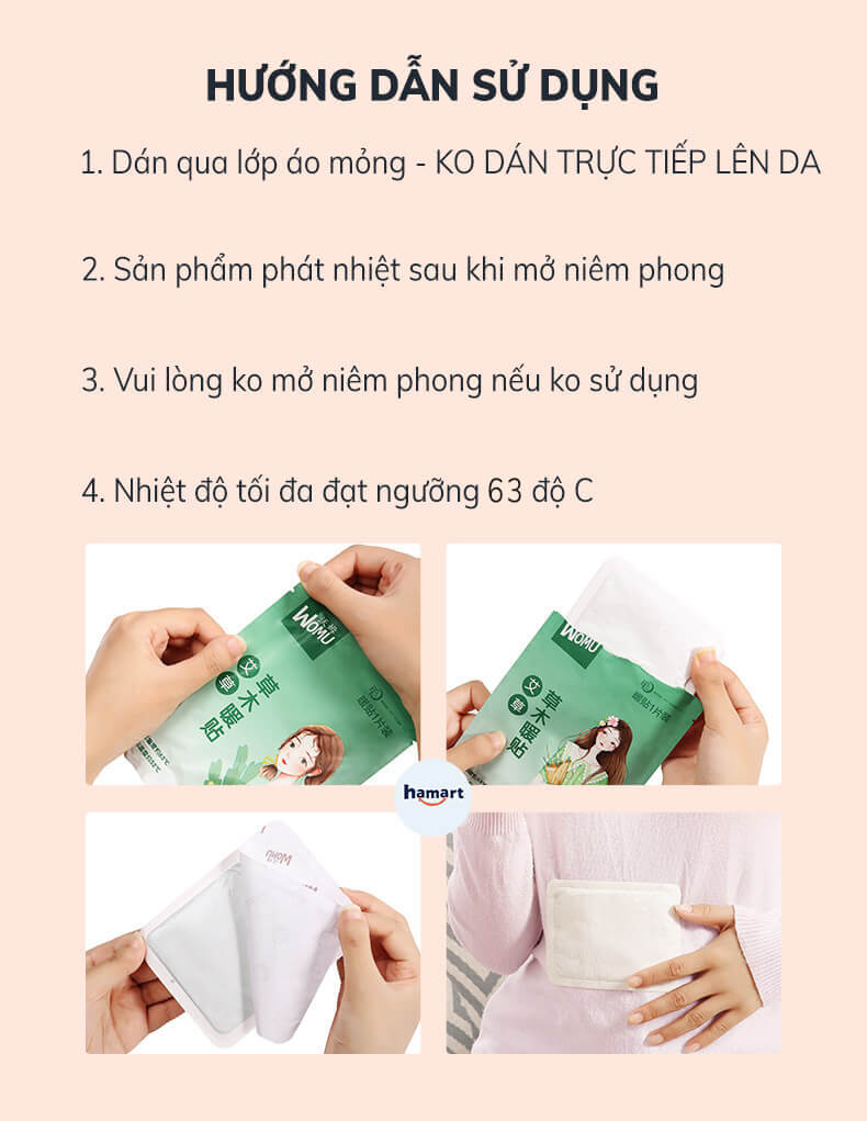 Miếng Dán Đau Bụng Kinh Hamart Dán Chườm Ấm Bụng Giữ Nhiệt Cơ Thể 3 Vị Thảo Dược Thiên Nhiên
