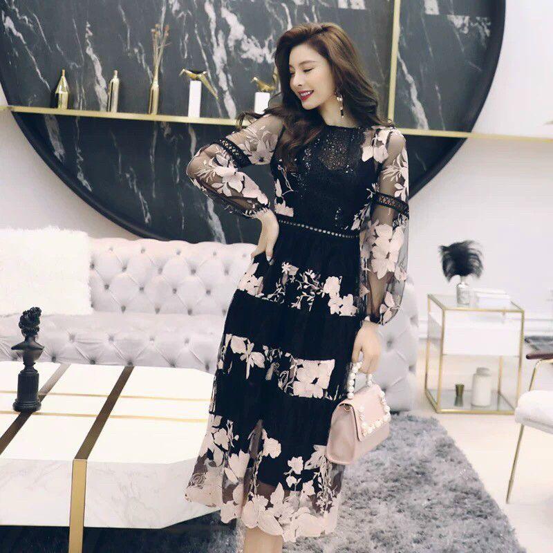 ĐẦM REN THÊU HOA CAO CẤP