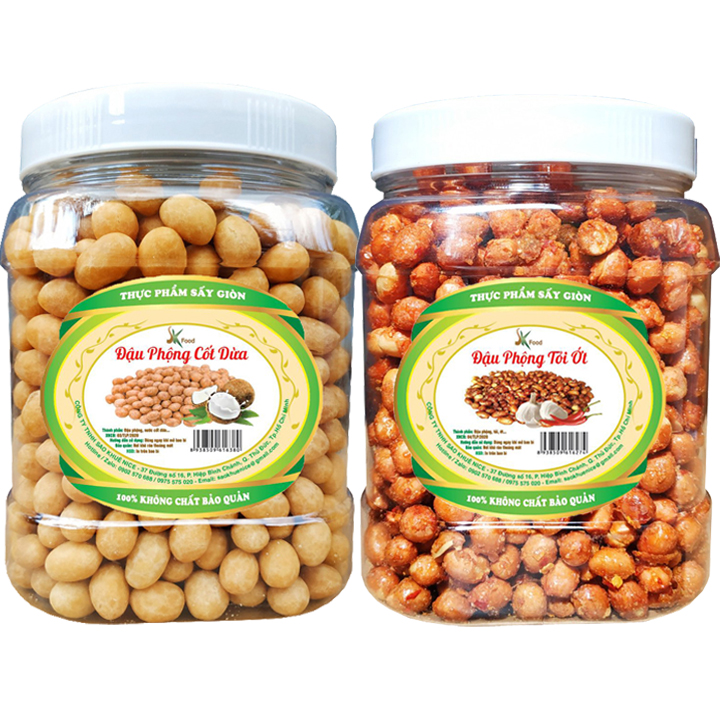500G Đậu Phộng Rang Tỏi Ớt + 500G Đậu Phộng Da Cá Sấy Thương Hiệu SK FOOD
