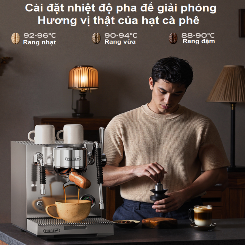 Máy pha cà phê Espresso, Cappuccino, Latte chuyên nghiệp thương hiệu HiBREW H21 - Công suất 3000W - Hàng chính hãng