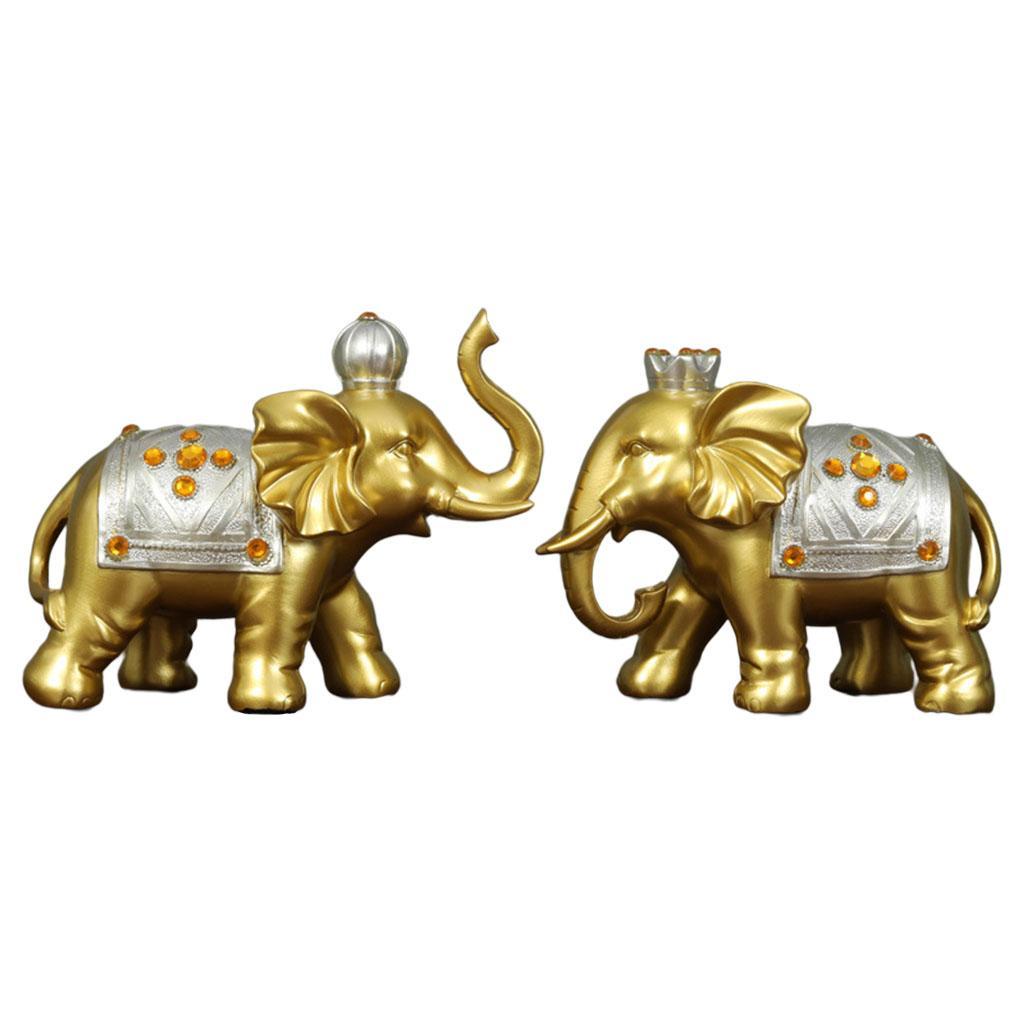 2x Elephant Statue Lucky Fengshui Elephants Sculpture Figurine