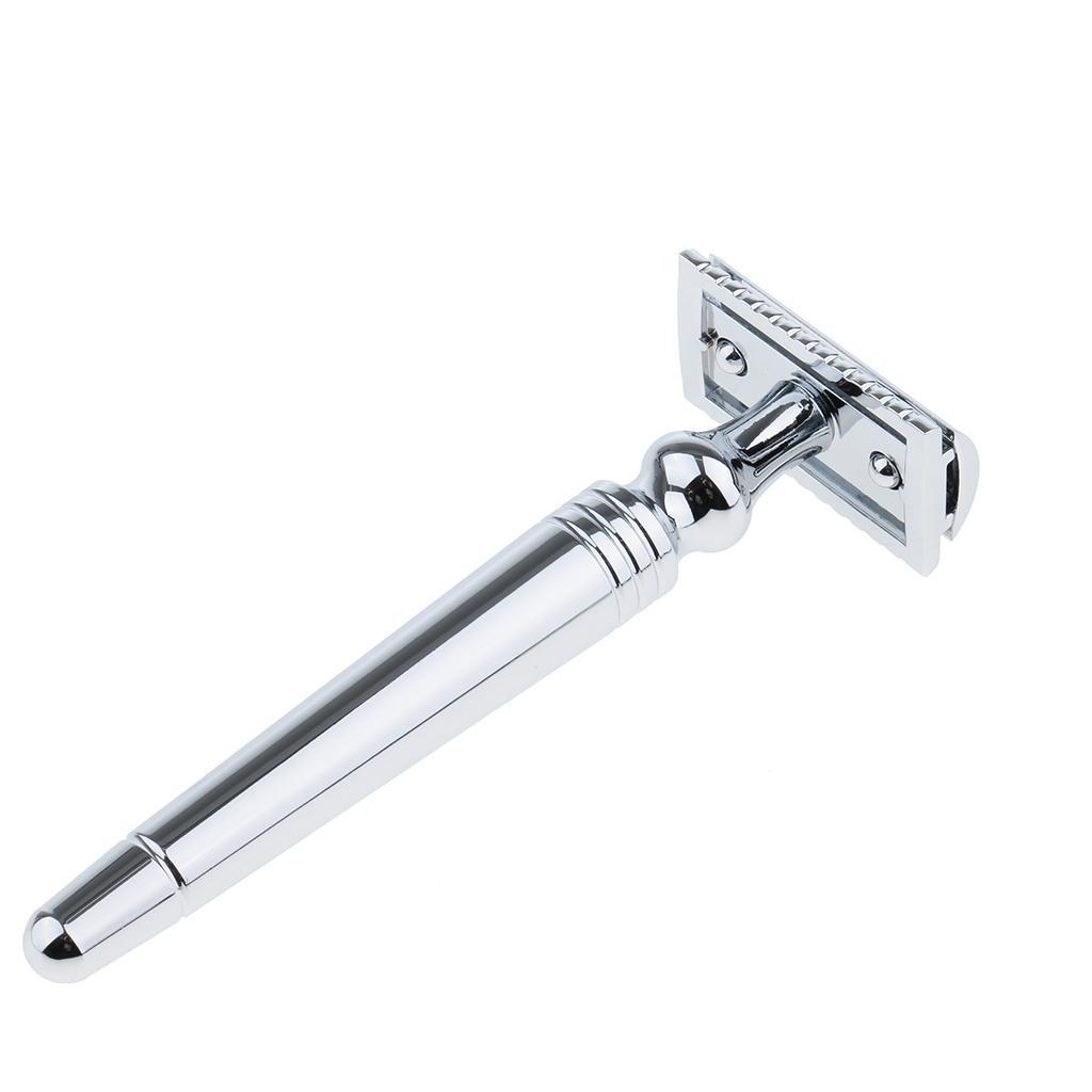 Mens Double Edge Safety Shaving Razor Alloy Classic Manual Shaver Base Set