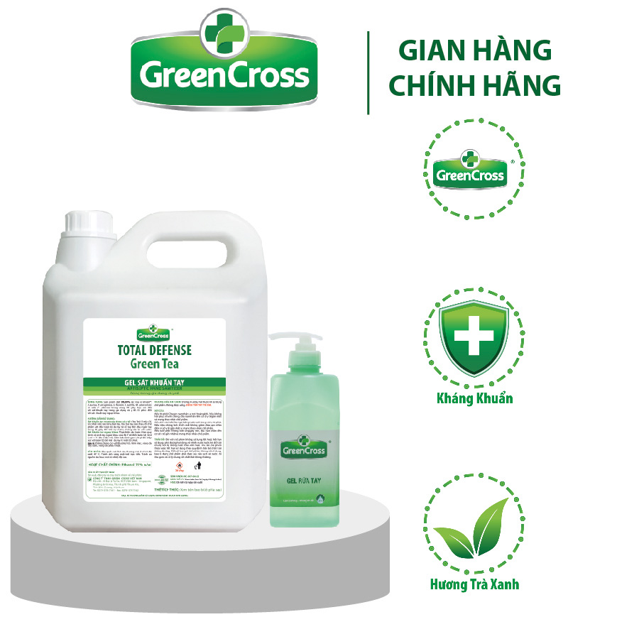 Gel sát khuẩn tay dùng trong gia dụng và y tế - GREEN CROSS TOTAL DEFENSE - Can 5 Lít Tặng thêm 1 chai Gel kháng khuẩn Green Cross 500ml