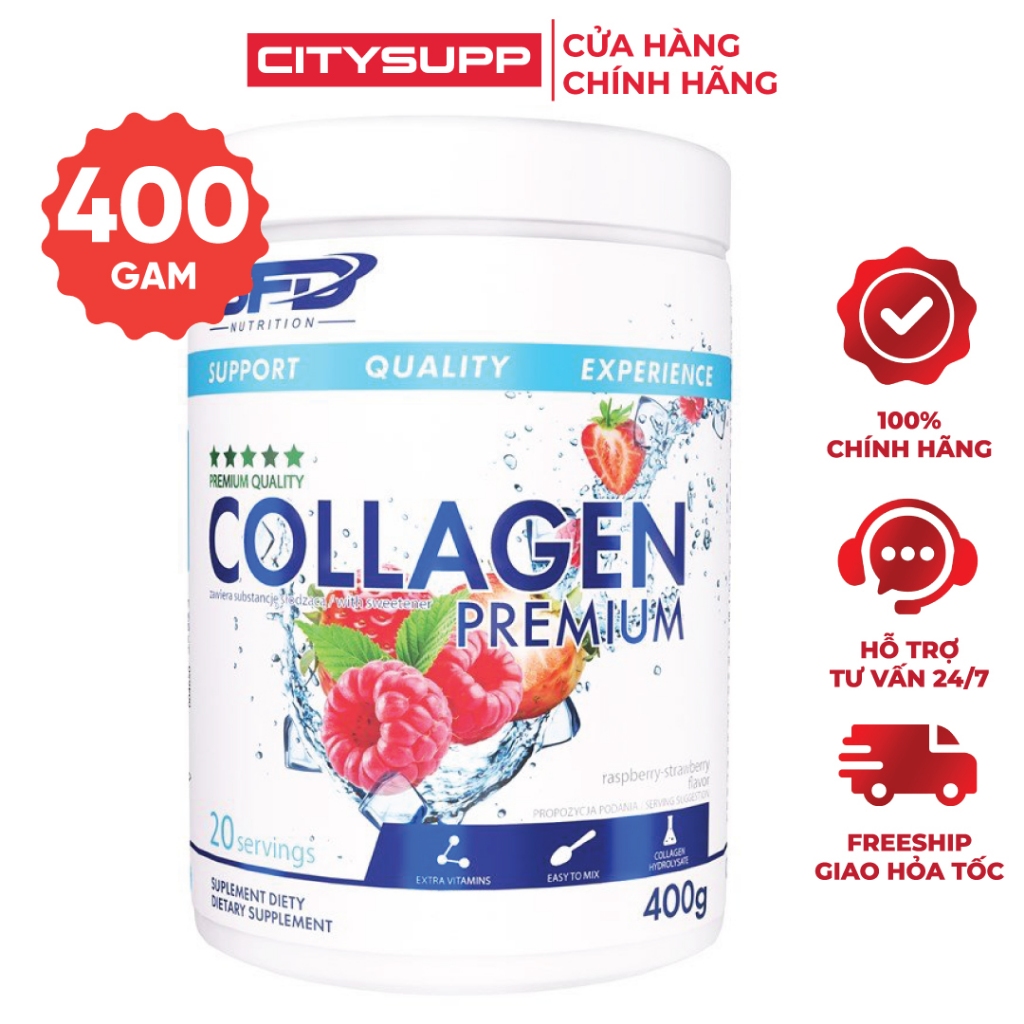 Bột SFD Collagen Premium (400g) Thực Phẩm Bổ Sung Collagen, Hỗ Trợ Xương Khớp, Da, Móng, Tóc Chắc Khỏe | Nhập Khẩu Ba Lan - Mâm xôi &amp; Dâu