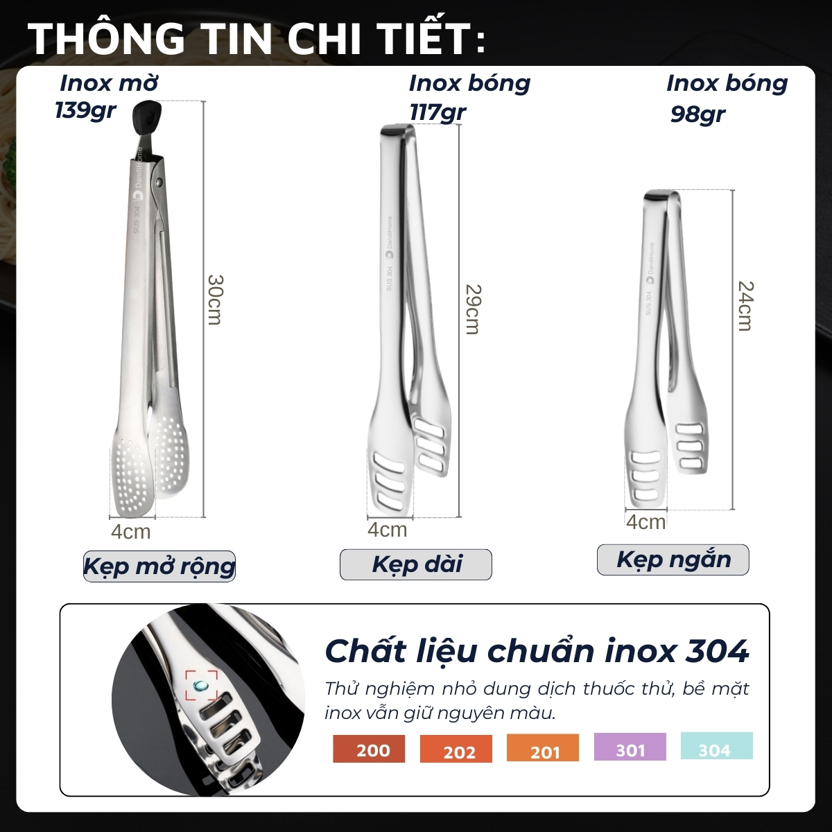 Kẹp gắp thức ăn đa năng inox 304 DandiHome