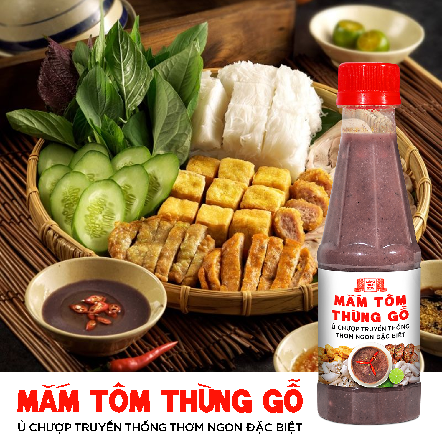 Mắm tôm thùng gỗ Làng Chài Xưa nguyên liệu tôm tép tươi, thơm ngon đặc biệt chai 260g