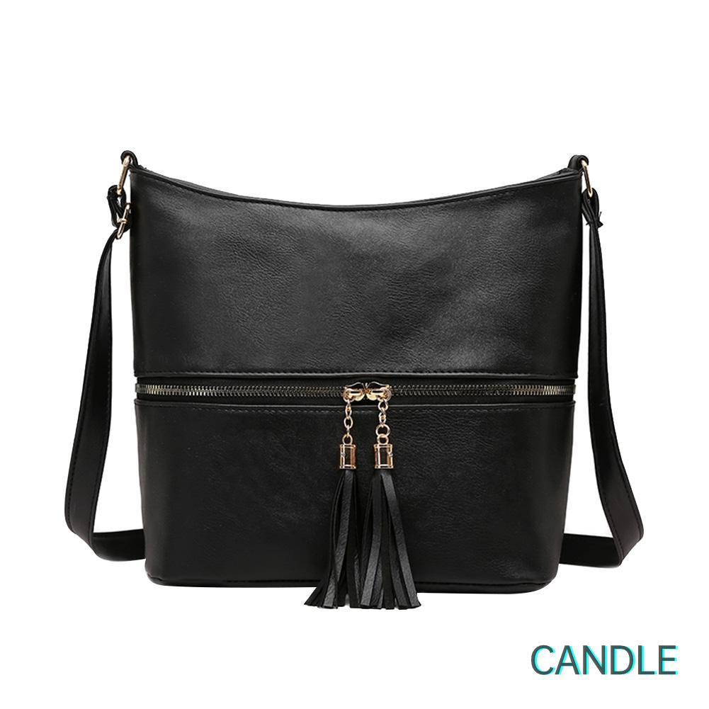 Túi Da Đeo Chéo Màu Trơn Phối Tua Rua