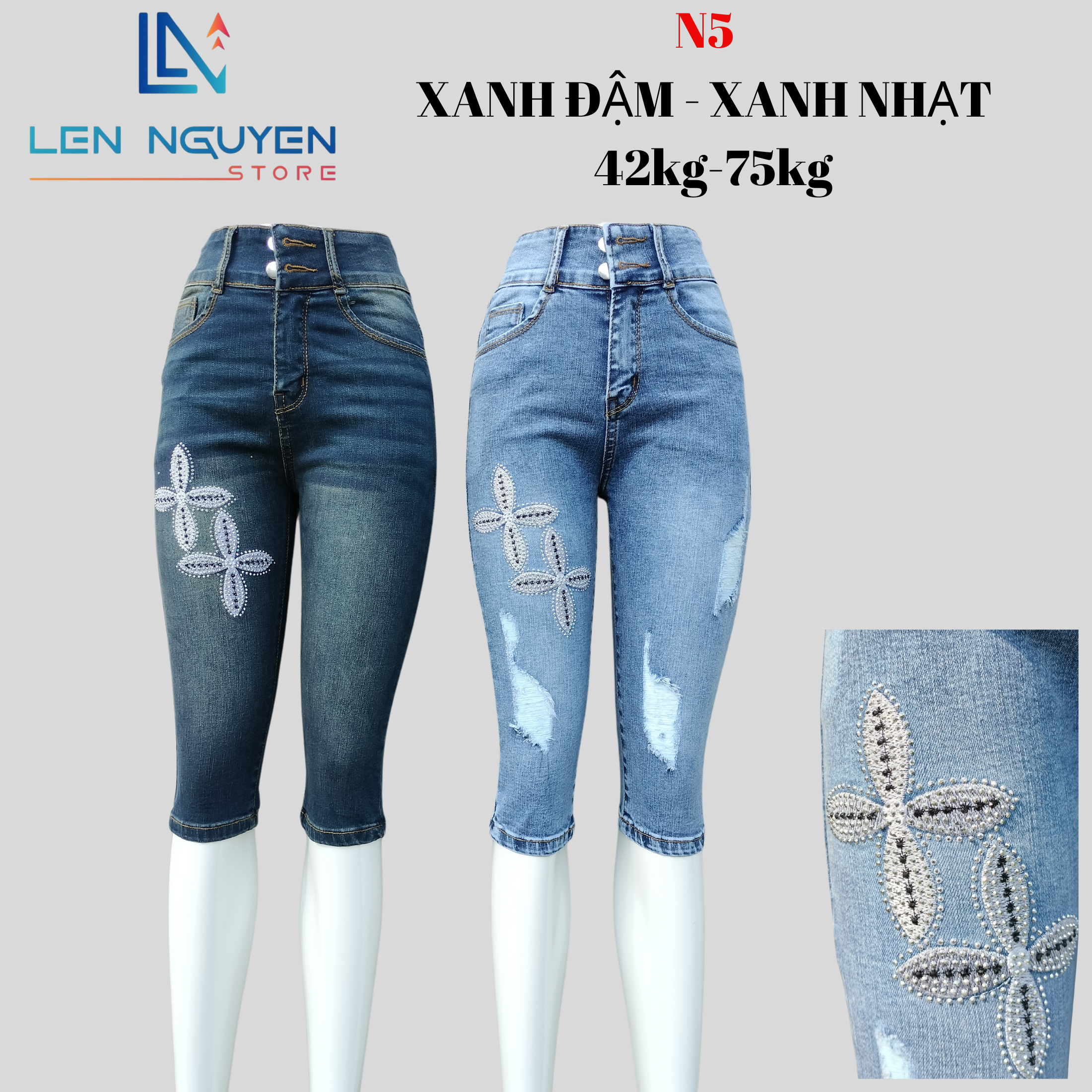 N5_Quần jean nữ, ngố 7 tất, lưng cao, quần bò nữ dáng ôm, quần rin nữ có big size, cho 42kg đến 75kg