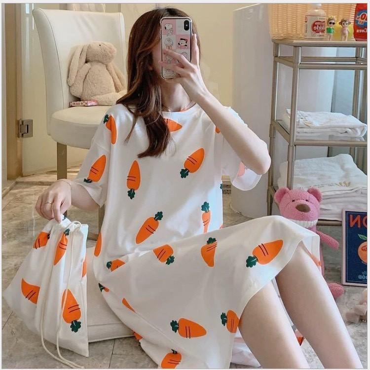 Váy ngủ cộc tay thun sữa họa tiết dễ thương [VN03