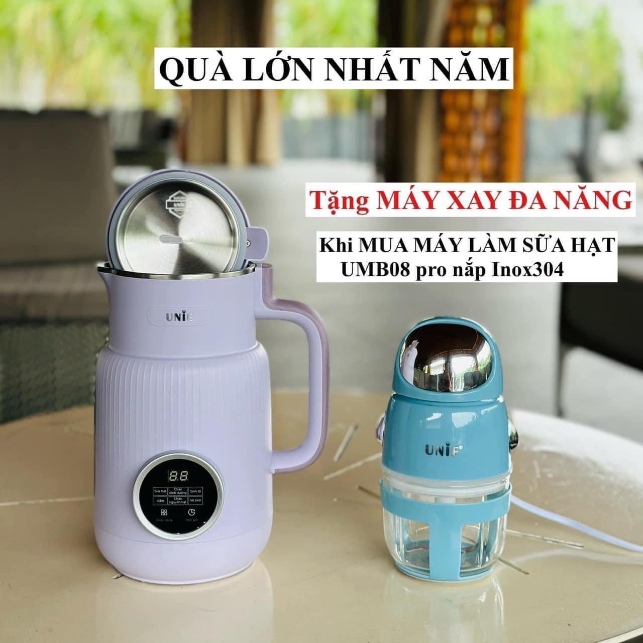 Máy Làm Sữa Hạt Đa Năng Mini Unie UMB08 Pro - 600ml Nắp inox, Xay Nấu 5 Chức Năng - Hàng Chính Hãng