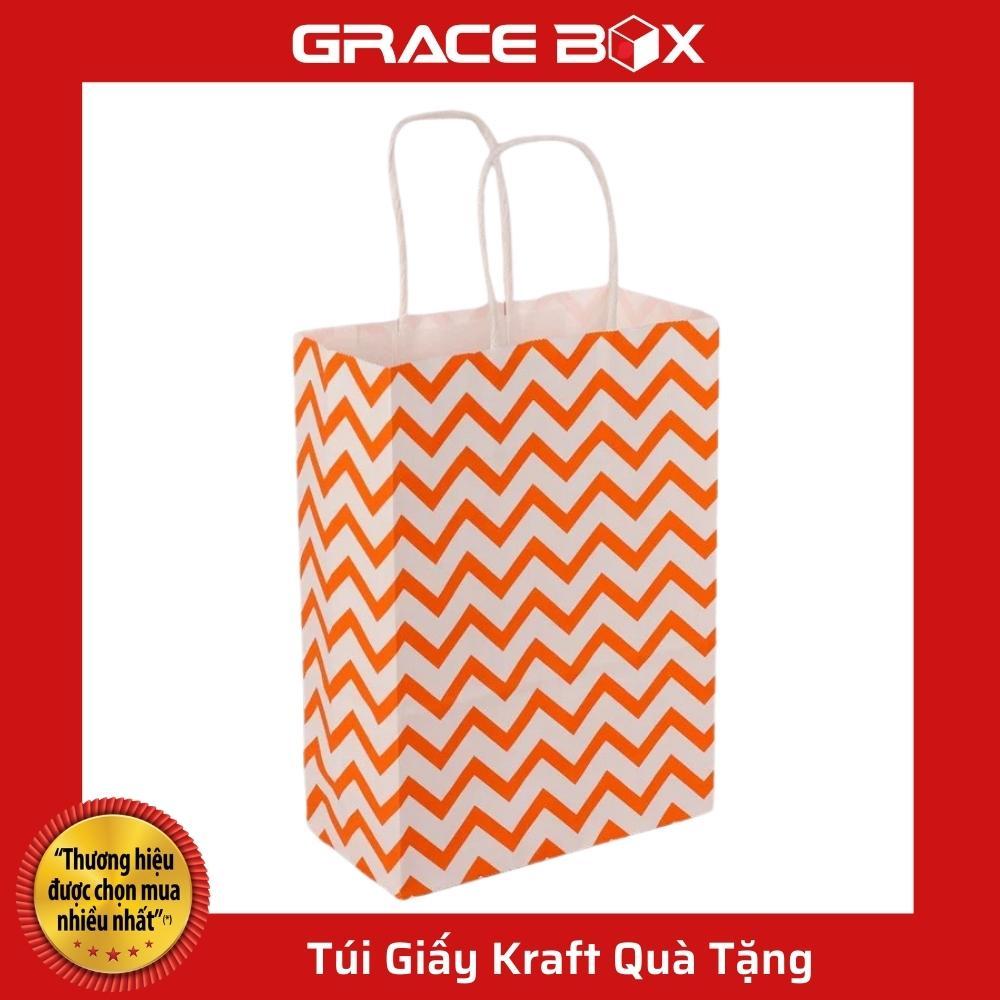 Túi Quà Tặng Giấy Kraft Sọc Ngang Xinh Xắn - Màu Cam