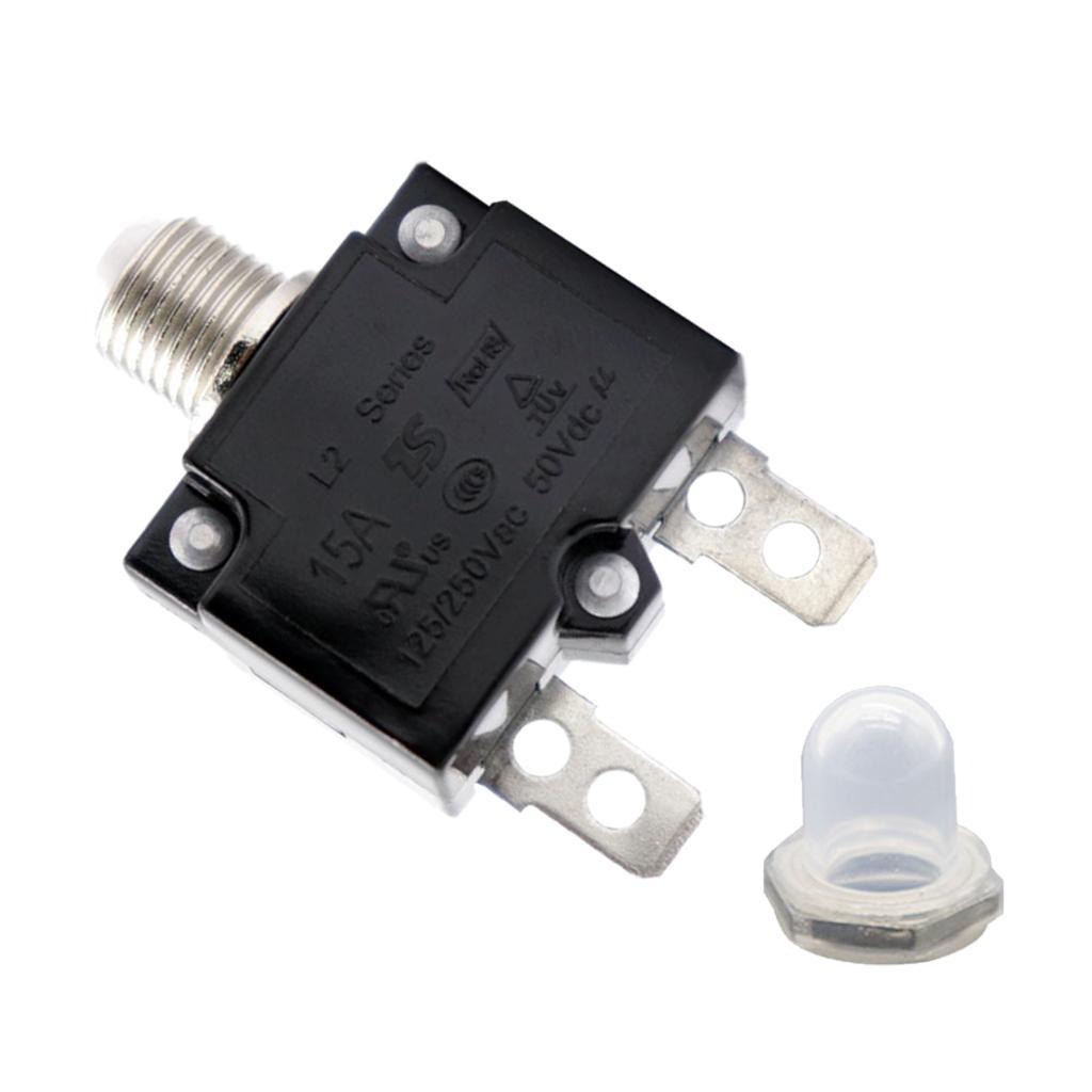 2 Pieces Manual Reset Overload Switch DC 50V Thermal Circuit Breaker 15A+20A