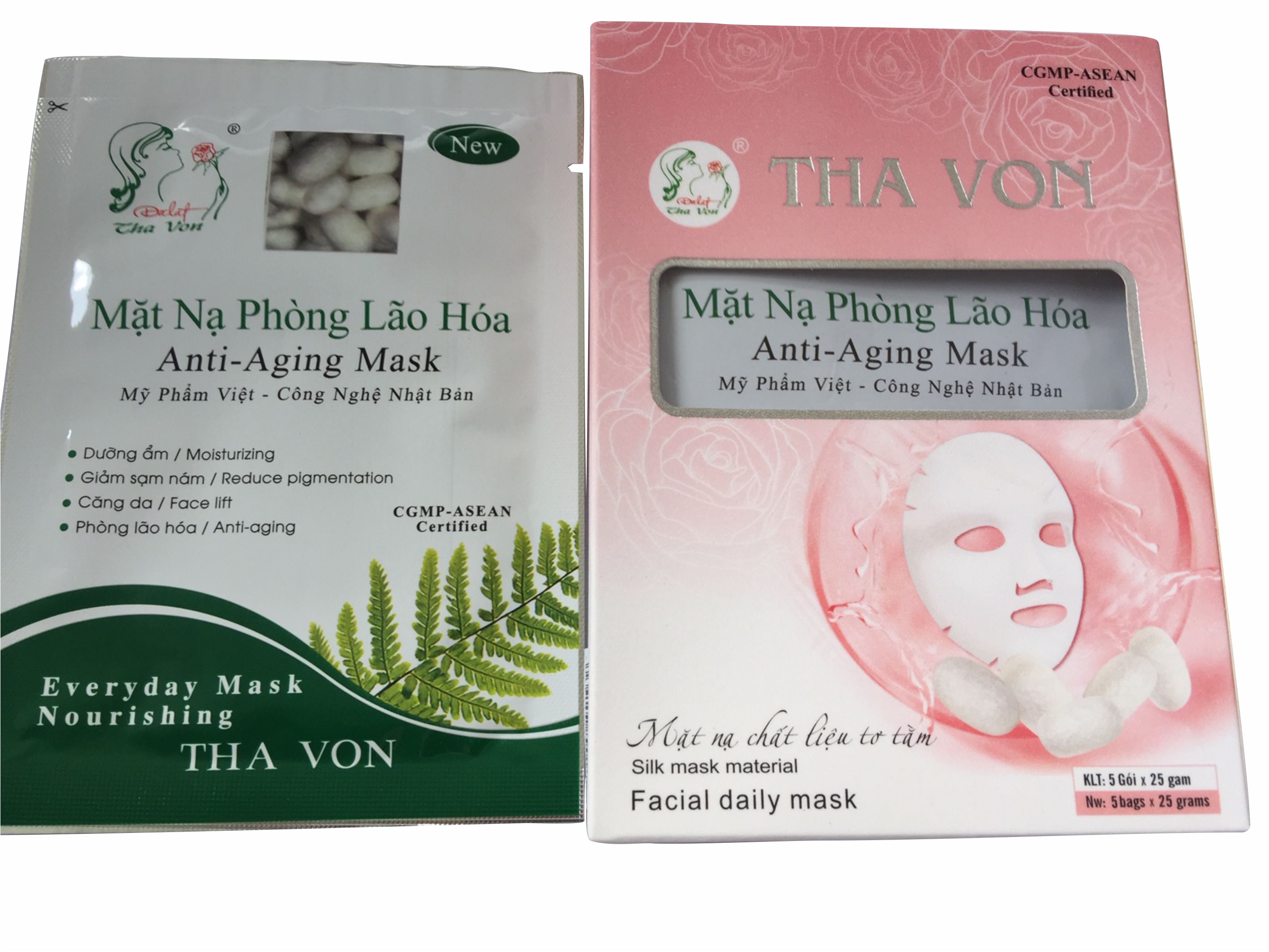 Mặt Nạ Lụa Phòng Lão Hóa  Dalat Tha Von Hộp 10 Gói chất liệu lụa