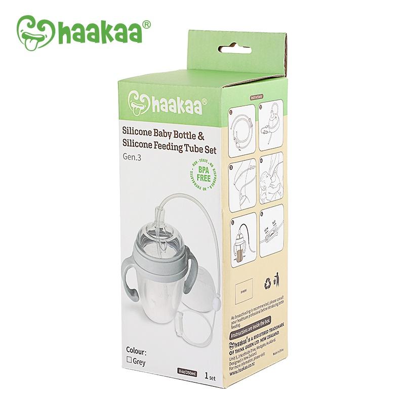 Bộ Bình sữa silicone Gen.3 250ml kèm Ống hỗ trợ ti, cho ăn - Chính hãng HaaKaa, New Zealand