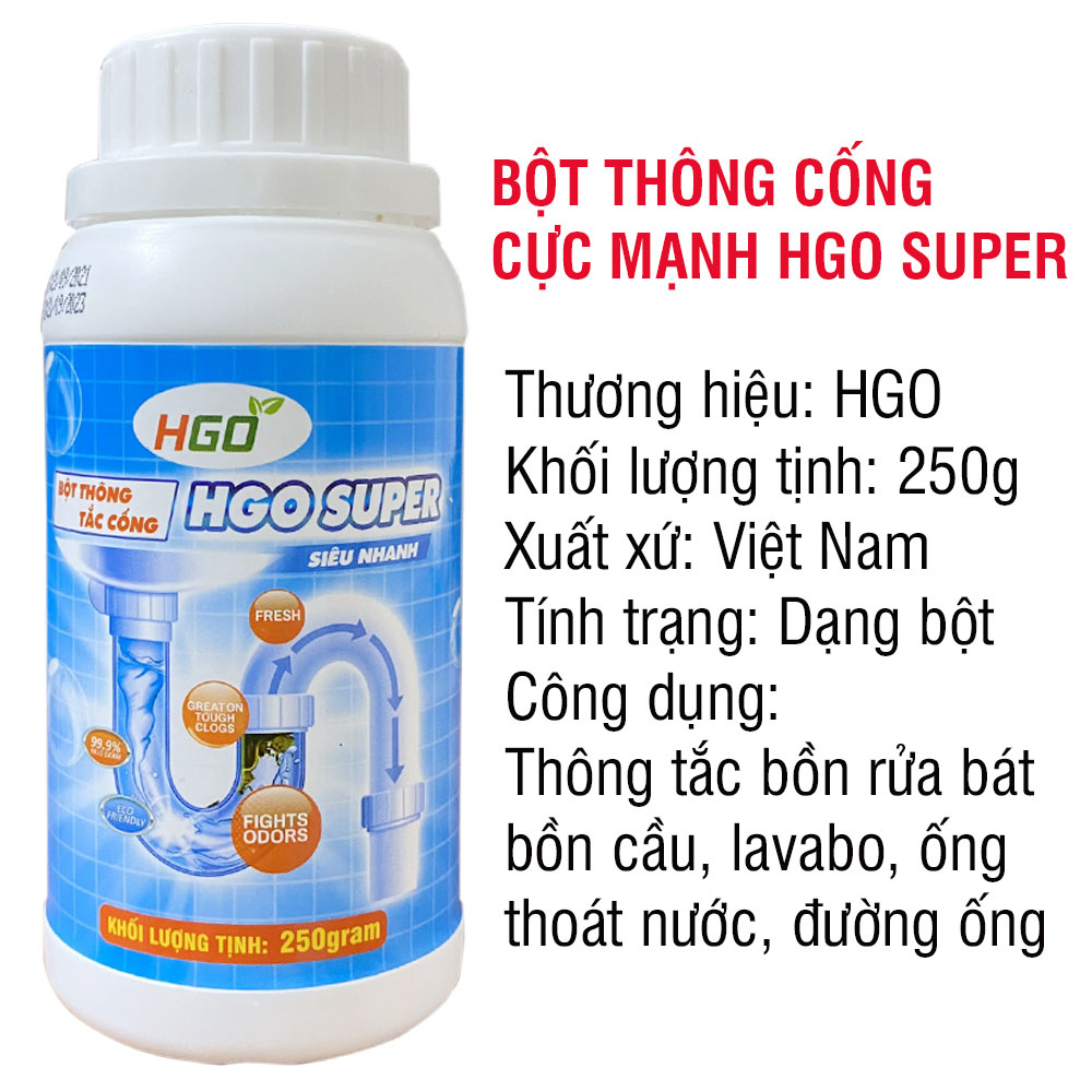 Bột thông cống cực mạnh HGO SUPER bột thông bồn cầu, bồn rửa bát, đường ống, chai 250gram