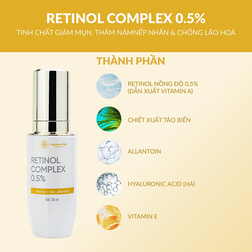 Tinh chất ngăn ngừa lão hóa, tái tạo da Retinol Complex 0.5% Huyền Phi 30ml