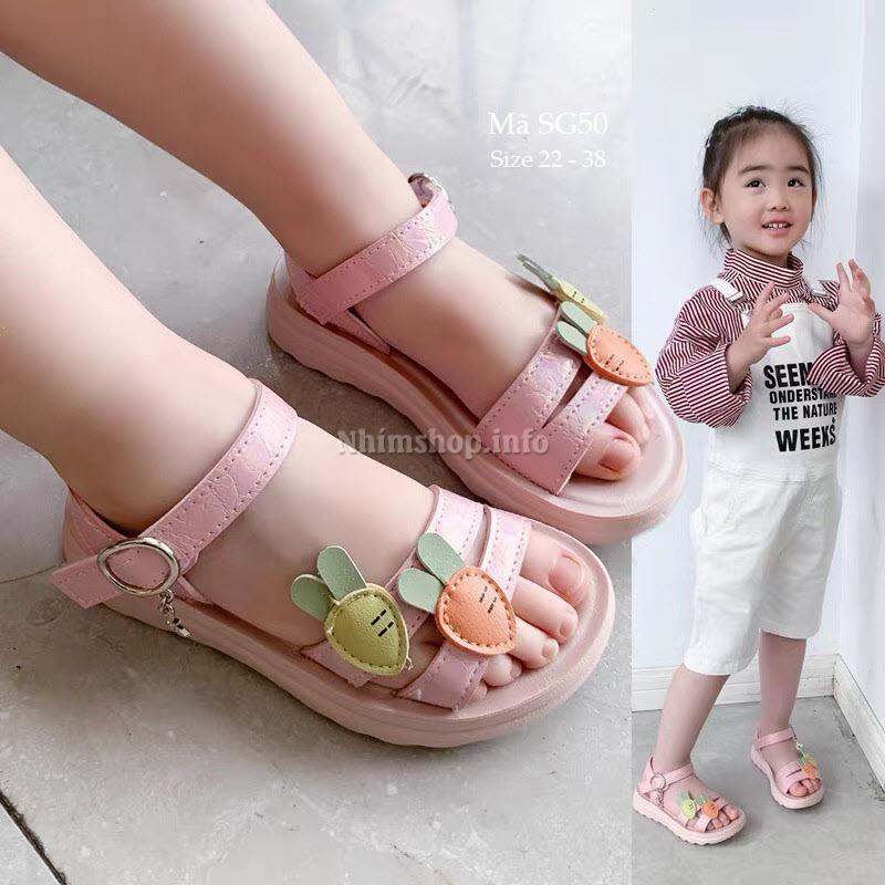 sandal bé gái - Dép quai hậu bé gái 1 - 12 tuổi cao cấp da PU mềm đế siêu nhẹ chống trơn êm chân hồng cà rốt cho bé SG50